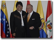 Presidente de Bolivia, Evo Morales, visita sede de la CAF