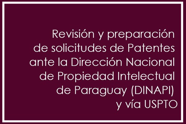 Revisión y preparación de solicitudes de Patentes ante la Dirección Nacional de Propiedad Intelectual de Paraguay (DINAPI) y vía USPTO