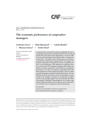 The Economic Preferences of Cooperative Managers The Economic Preferences of Cooperative Managers
