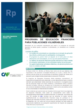 Programa de educación financiera para poblaciones vulnerables Programa de educación financiera para poblaciones vulnerables