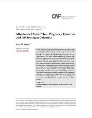 Misallocated Talent: Teen Pregnancy, Education and Job Sorting in Colombia