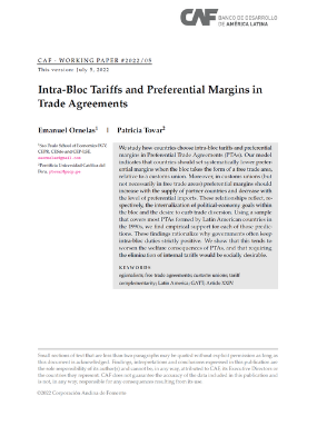 Intra-bloc tariffs and preferential margins in trade agreements