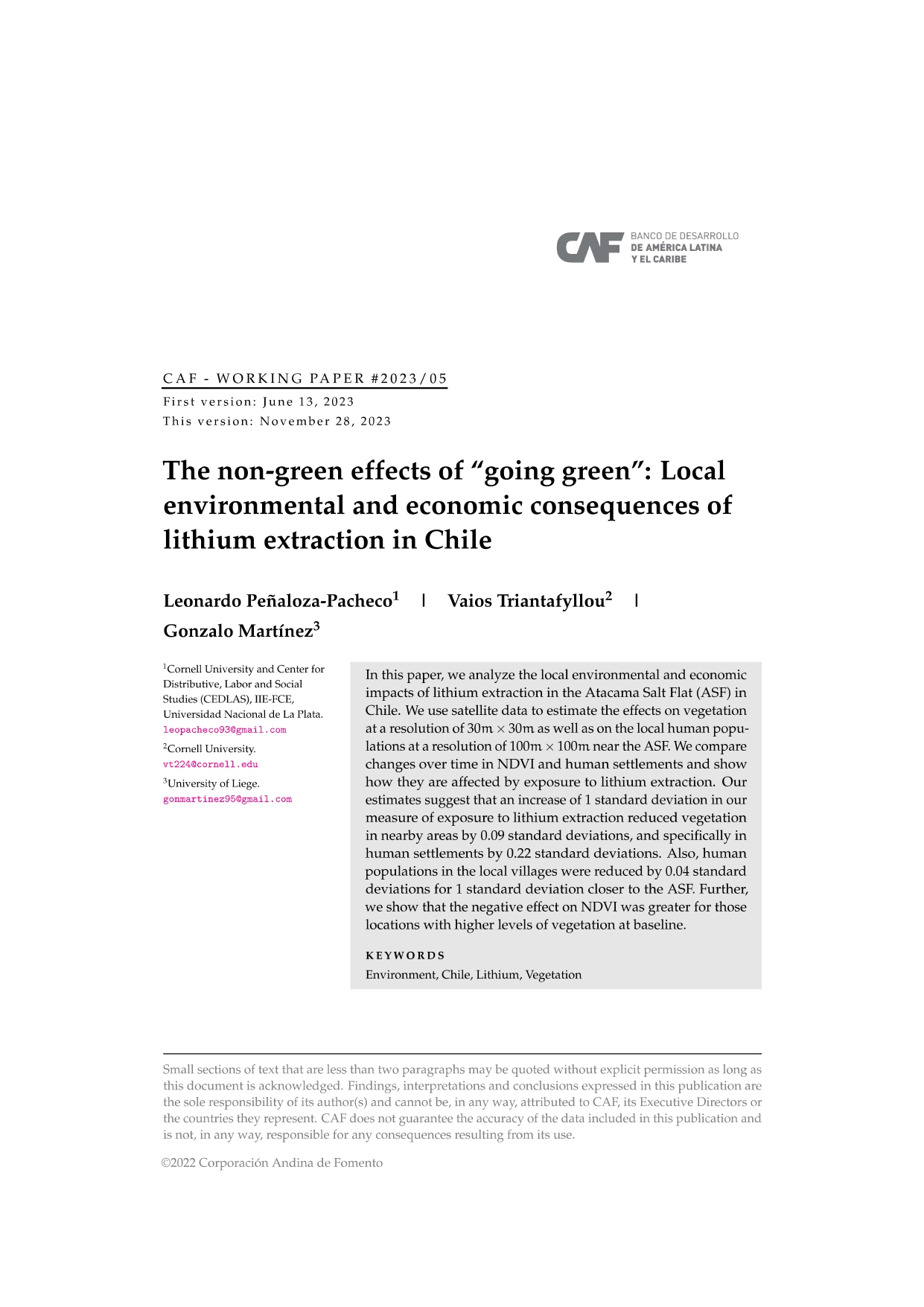 The non-green effects of “going green”: Local environmental and economic consequences of lithium extraction in Chile