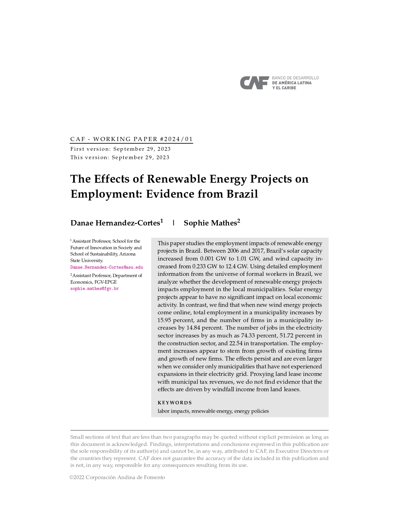 The Effects of Renewable Energy Projects on Employment: Evidence from Brazil