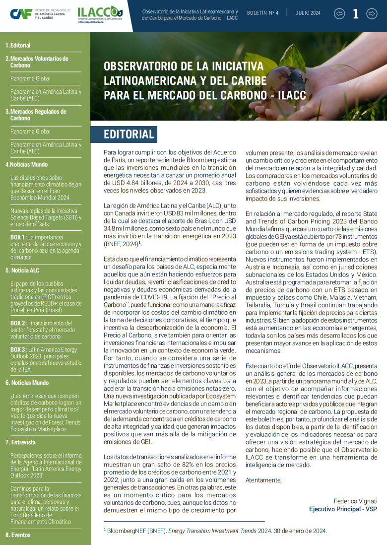 Boletín N°4 - Observatorio de la iniciativa latinoamericana y del Caribe para el mercado del carbono - ILACC