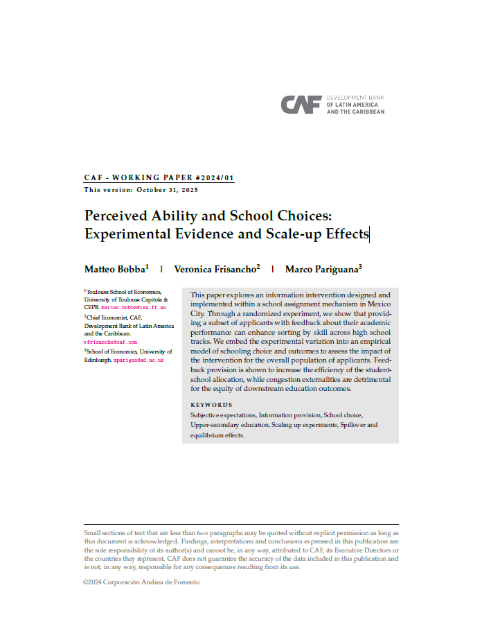 2538 - Perceived Ability and School Choices: Experimental Evidence and Scale-up Effects