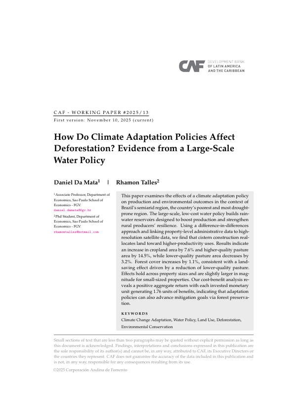 2557 - How Do Climate Adaptation Policies Affect Deforestation? Evidence from a Large-Scale Water Policy
