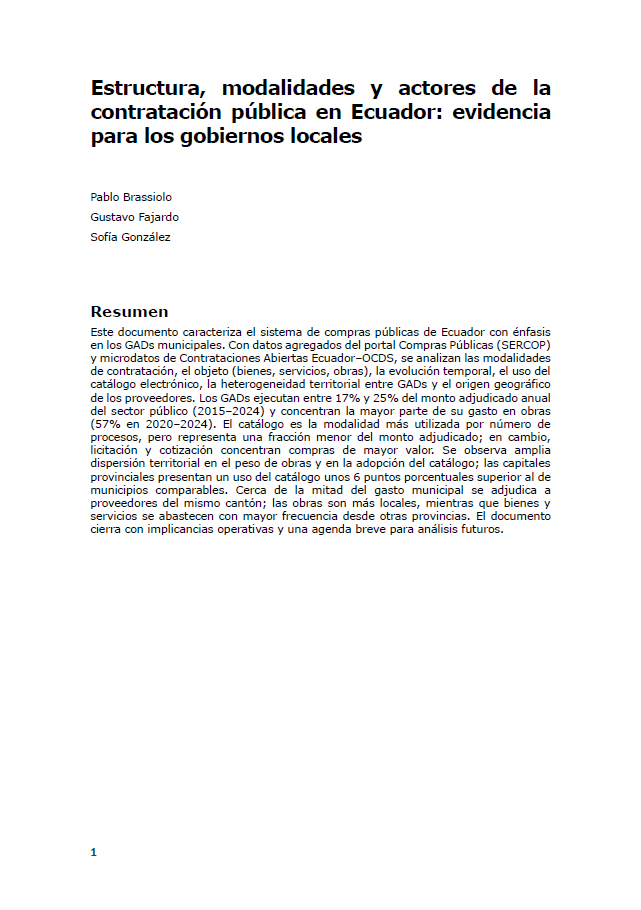 2563 - Estructura, modalidades y actores de la contratación pública en Ecuador: evidencia para los gobiernos locales